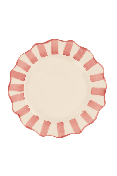 Decorative plate with pink striped scallop rim on a white background anna nina