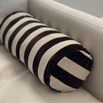 christina-lundsteen-velvet-stripe-bolster-chcoclate-dusty-white-cushion