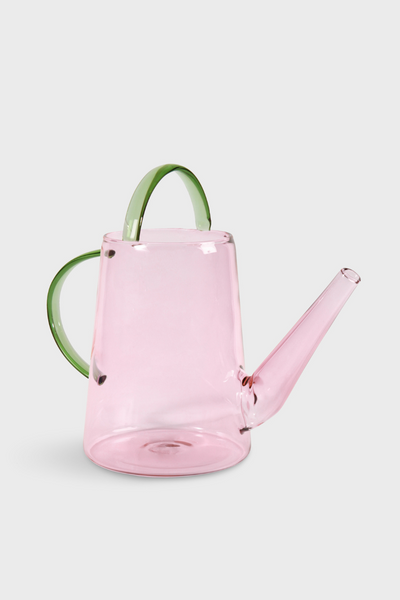 Glass pink watering can green handle my uncles house